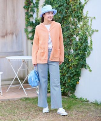 洗える　後ろウエストゴム　ヒッコリーのワイドパンツ