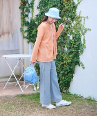 洗える　後ろウエストゴム　ヒッコリーのワイドパンツ