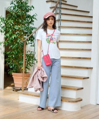洗える　後ろウエストゴム　ヒッコリーのワイドパンツ
