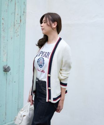 洗える　配色ラインカーディガン
