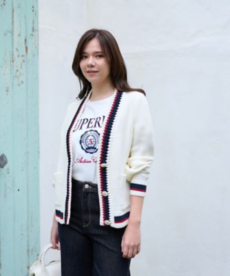 ＜CARA O CRUZ (Women)＞洗える　配色ラインカーディガン