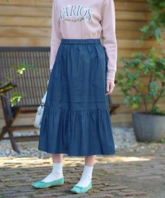 洗える　ティアードデニムスカート