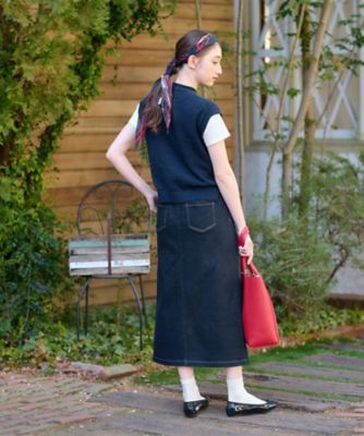 洗える　後ろウエストゴムのデニムスカート