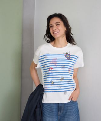ボーダーマリンブリントTシャツ | CARA O CRUZ (Women)/キャラ