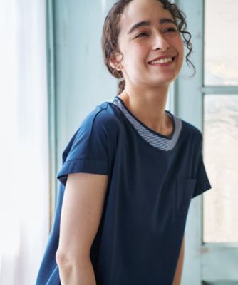 CARA O CRUZ (Women)/キャラ・オ・クルス ボーダー切替カットソー【CoC by CARA O CRUZ】39ネービーブル トップス【三越伊勢丹/公式】