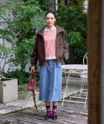 ETRO 2023 フロントボタン ペンシルデニムスカート 牛革ロゴパッチ ROSETTA GETTY｜フロントボタンデニムスカート