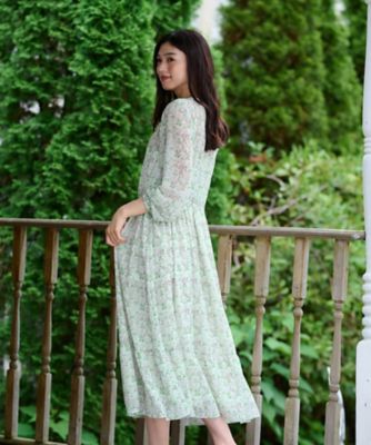 緑色 花柄　フレアワンピース サークルレトロ花柄フレアシャツワンピース – LILA & CITTA