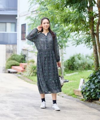洗える Vネック小花柄フレアワンピース 【WILLIAM