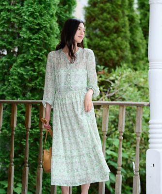 洗える Vネック小花柄フレアワンピース 【WILLIAM