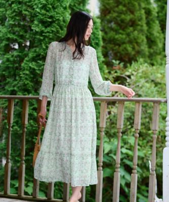 洗える Vネック小花柄フレアワンピース 【WILLIAM