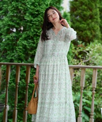 CARA O CRUZ (Women)/キャラ・オ・クルス Vネック小花柄フレアワンピース【WILLIAM MORRIS】91アイボリー ワンピース・ドレス【三越伊勢丹/公式】