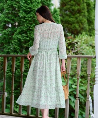 洗える Vネック小花柄フレアワンピース 【WILLIAM