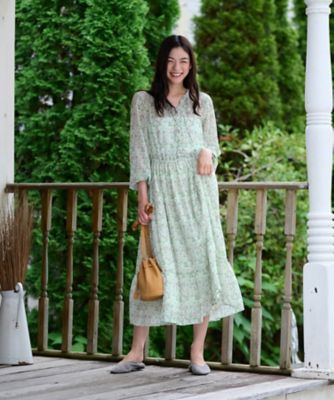 洗える Vネック小花柄フレアワンピース 【WILLIAM