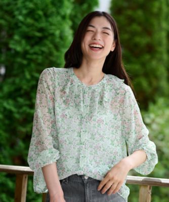 小花柄フリルネックブラウス 【WILLIAM MORRIS 
