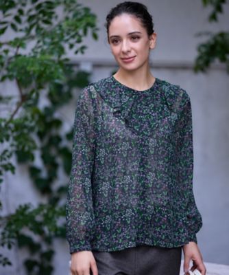 ＜CARA O CRUZ (Women)＞小花柄フリルネックブラウス　【ＷＩＬＬＩＡＭ　ＭＯＲＲＩＳ】【３５ｔｈ】