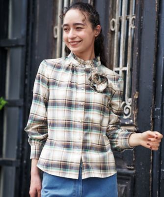 コサージュ付チェックシャツ【SOMELOS】【35th