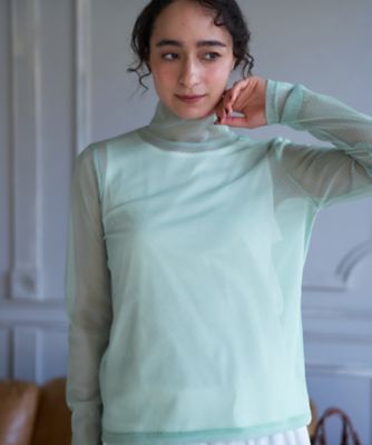 ＜CARA O CRUZ (Women)＞ドット刺繍ハイネックカットソー【ＣｏＣ　ｂｙ　ＣＡＲＡ　Ｏ　ＣＲＵＺ】