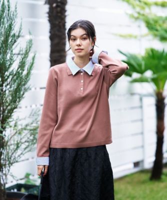 洗える ストライプ襟＆カフス付きポロニット | CARA O CRUZ (Women