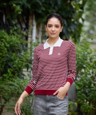 ＜CARA O CRUZ (Women)＞洗える　ボーダー柄ニットポロ