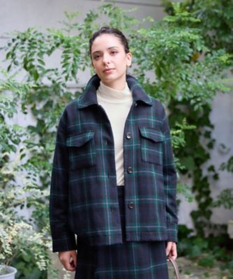 CARA O CRUZ (Women)/キャラ・オ・クルス チェック柄中わたジャケット 39ネービーブル コート・ジャケット【三越伊勢丹/公式】