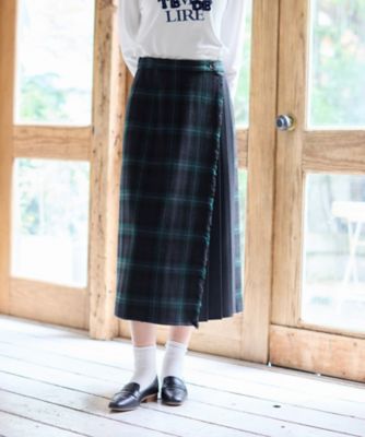 CARA O CRUZ (Women)/キャラ・オ・クルス 4WAY チェック柄ラップスカート 39ネービーブルー ロングスカート【三越伊勢丹/公式】
