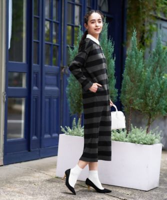 グッチ ボーダーワンピース マルチボーダーかぎ編みニットワンピース