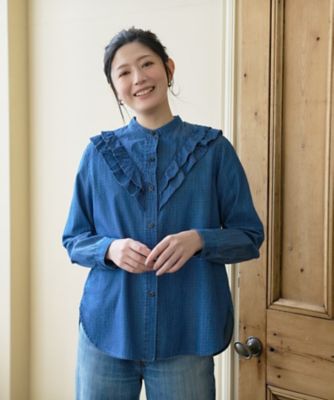 ＜CARA O CRUZ (Women)＞フリルバンドカラーデニムシャツ