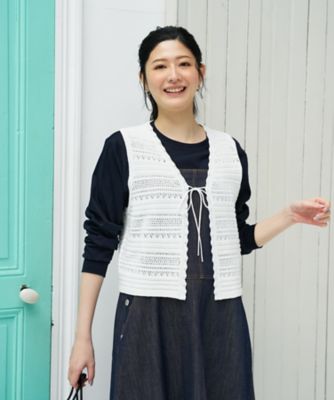 透かし編みVネックニットベスト | CARA O CRUZ (Women)/キャラ・オ