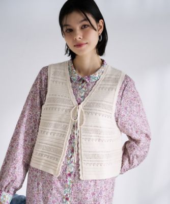 透かし編みVネックニットベスト | CARA O CRUZ (Women)/キャラ・オ