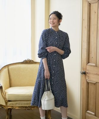 洗える 花柄スタンドカラーワンピース【CoC by CARA O