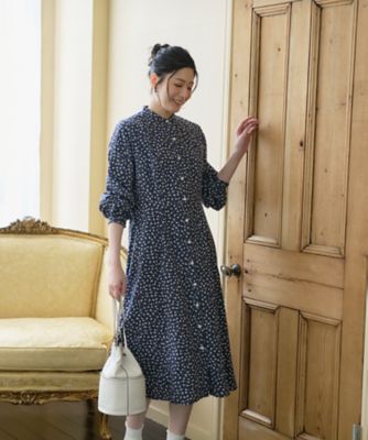 洗える 花柄スタンドカラーワンピース【CoC by CARA O