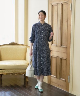 洗える 花柄スタンドカラーワンピース【CoC by CARA O