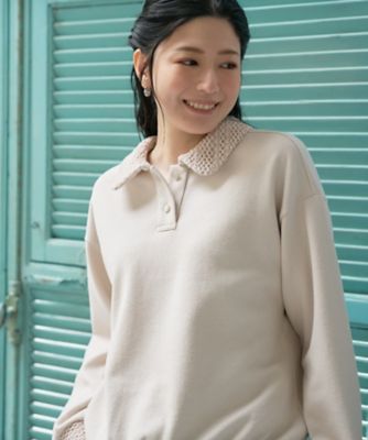 ＜CARA O CRUZ (Women)＞洗える　レース編み襟プルオーバー【ＣｏＣ　ｂｙ　ＣＡＲＡ　Ｏ　ＣＲＵＺ】