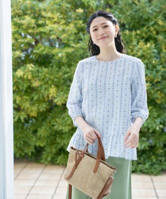 ＜CARA O CRUZ (Women)＞洗える　切替幾何学柄ブラウス【ＤＥＶＥＡＵＸ】