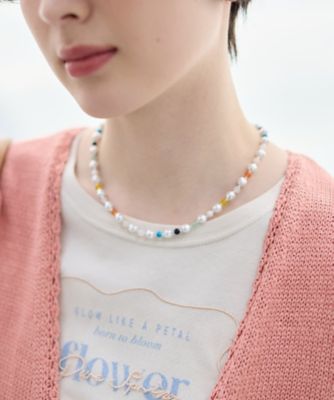 ＜CARA O CRUZ (Women)＞人工真珠＆マルチカラー石ネックレス