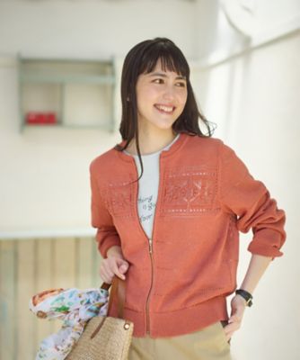 透かし編みジップアップカーディガン | CARA O CRUZ (Women)/キャラ