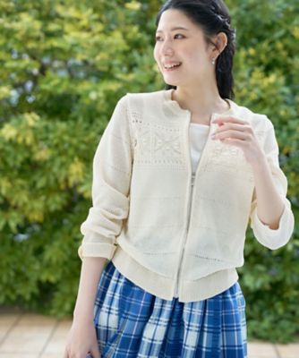 ＜CARA O CRUZ (Women)＞透かし編みジップアップカーディガン