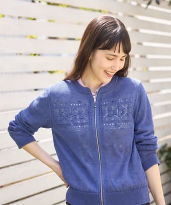 透かし編みジップアップカーディガン | CARA O CRUZ (Women)/キャラ