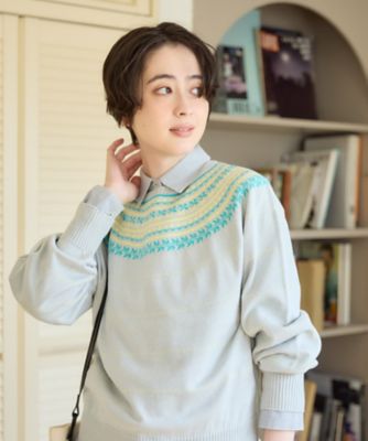 ＜CARA O CRUZ (Women)＞フローラル柄クルーネックニット