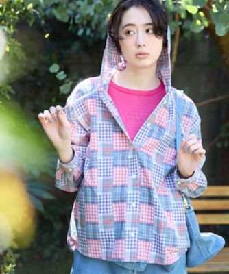 ＜CARA O CRUZ (Women)＞パッチワーク風チェックフーデッドシャツ