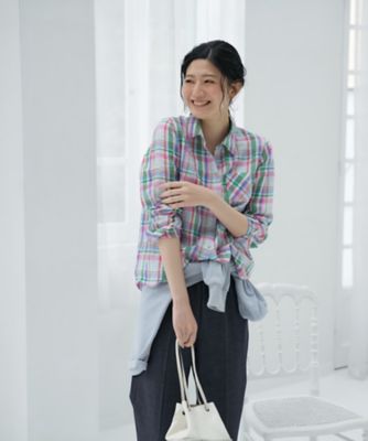 ＜CARA O CRUZ (Women)＞マドラスチェックの麻シャツ【ＳＯＭＥＬＯＳ】