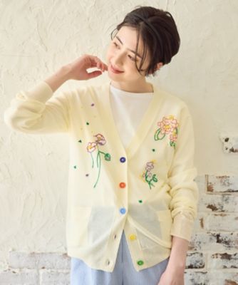 極美品♡ルネ♡刺繍カーディガン フローラル刺繍Vネックカーディガン【CoC by CARA O