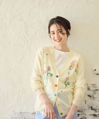 ＜CARA O CRUZ (Women)＞フローラル刺繍Ｖネックカーディガン【ＣｏＣ　ｂｙ　ＣＡＲＡ　Ｏ　ＣＲＵＺ】