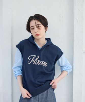 ロゴ刺繍フード付きベスト | CARA O CRUZ (Women)/キャラ・オ・クルス