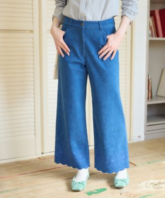 ストレッチ】スカラップ刺繍のデニムパンツ | CARA O CRUZ (Women