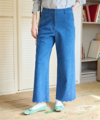 ストレッチ】スカラップ刺繍のデニムパンツ | CARA O CRUZ (Women