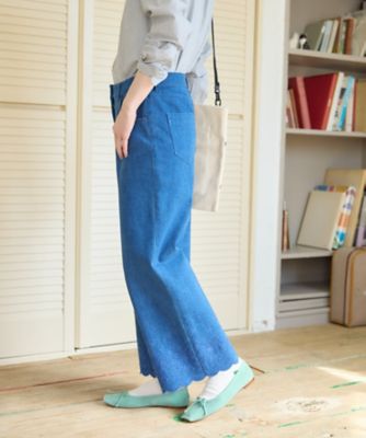 ストレッチ】スカラップ刺繍のデニムパンツ | CARA O CRUZ (Women