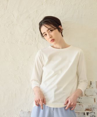 極美品 ドゥロワー 定番 ロゴ刺繍 ヘムラウンド クルーネック カットソー 白 ロゴ刺繍クルーネックカットソー | CARA O CRUZ (Women)/キャラ・オ
