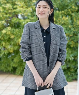 麻のチェック柄 テーラードジャケット | CARA O CRUZ (Women)/キャラ