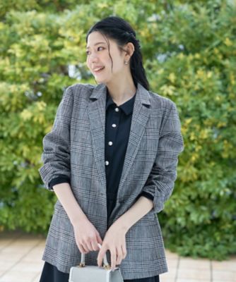 麻のチェック柄 テーラードジャケット | CARA O CRUZ (Women)/キャラ
